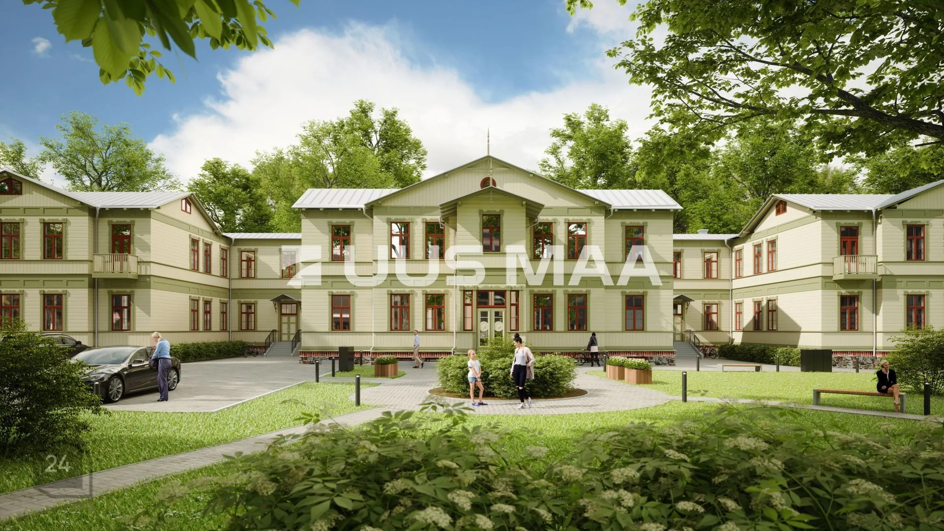 Apartment with high ceilings in a manor park, spanning two floors