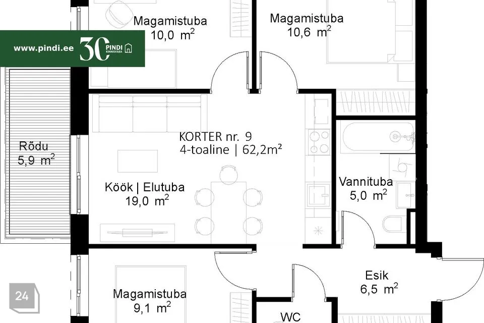 4-toaline Korter - Tartu vald, Raadi alev - foto 3