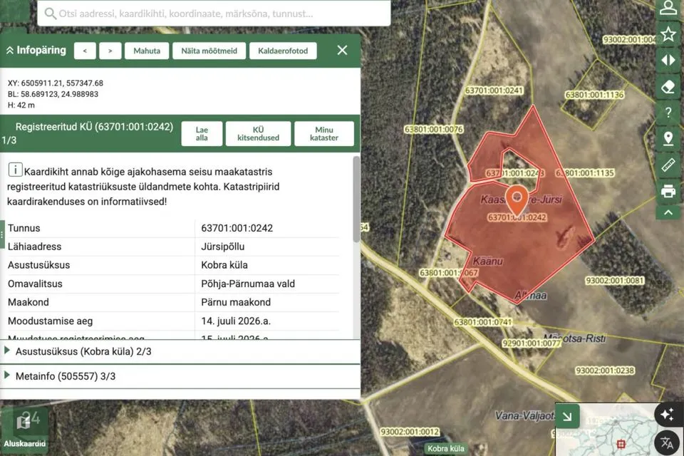 Maatulundusmaa, 74599 m² Maa  -  Põhja-Pärnumaa vald, Kobra küla