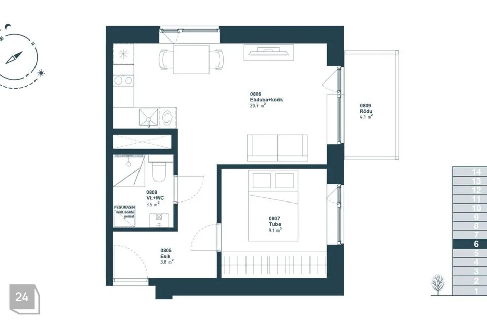 2-toaline Korter  -  Tallinn, Haabersti linnaosa - foto 2