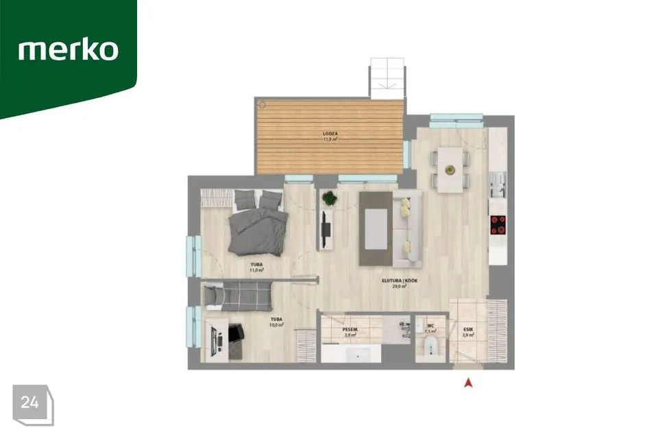 3-toaline Korter  -  Tartu vald, Raadi alev