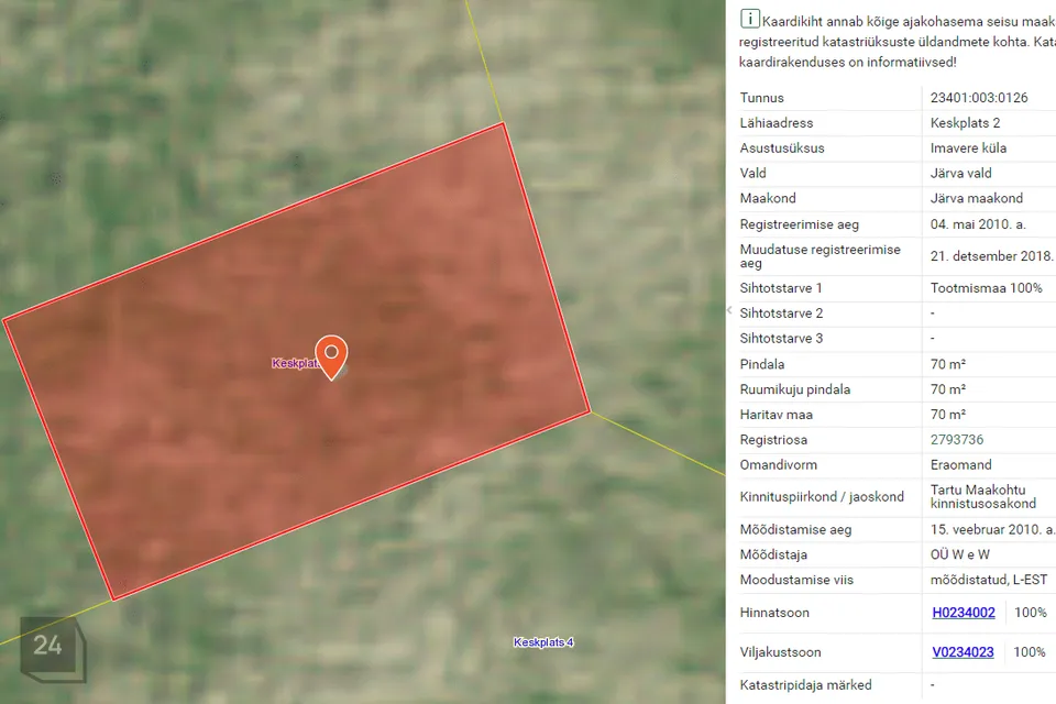 Tootmismaa, 70 m² Maa  -  Järva vald, Imavere küla