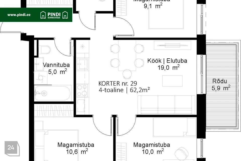 3-room apartment in Tartu vald, Raadi alev - photo 3