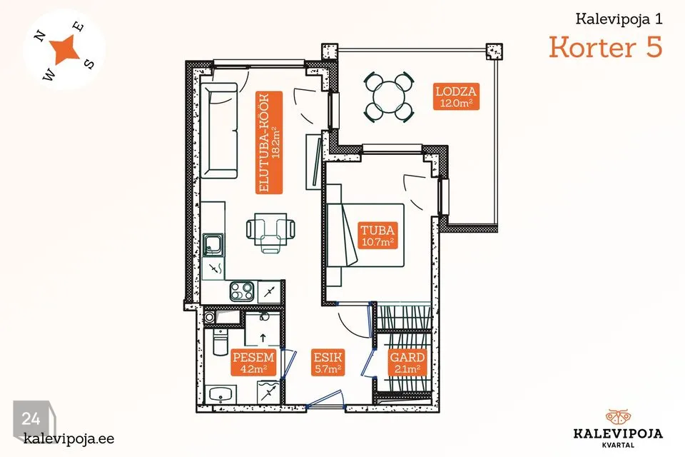 2-toaline Korter - Tartu vald, Raadi alev - foto 2