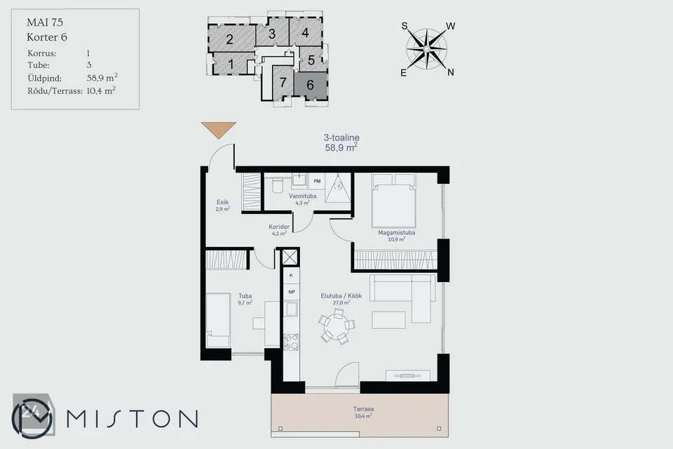 3-room apartment in Pärnu linn, Pärnu linn - photo 2