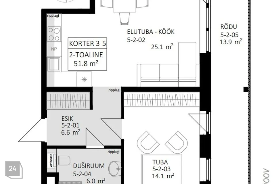 2-toaline Korter  -  Tallinn, Haabersti linnaosa