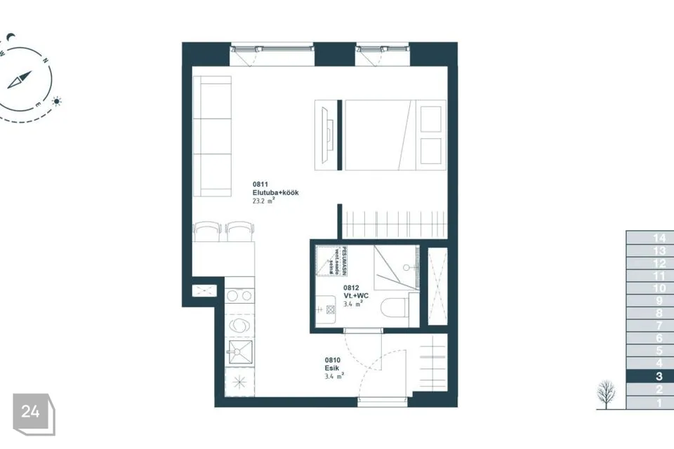 1-toaline Korter  -  Tallinn, Haabersti linnaosa - foto 2