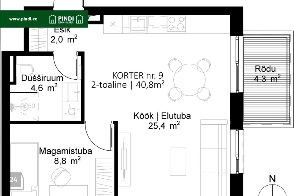 2-toaline Korter - Tartu vald, Raadi alev - foto 2