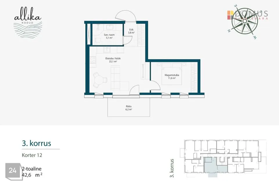 2-room apartment in Keila linn