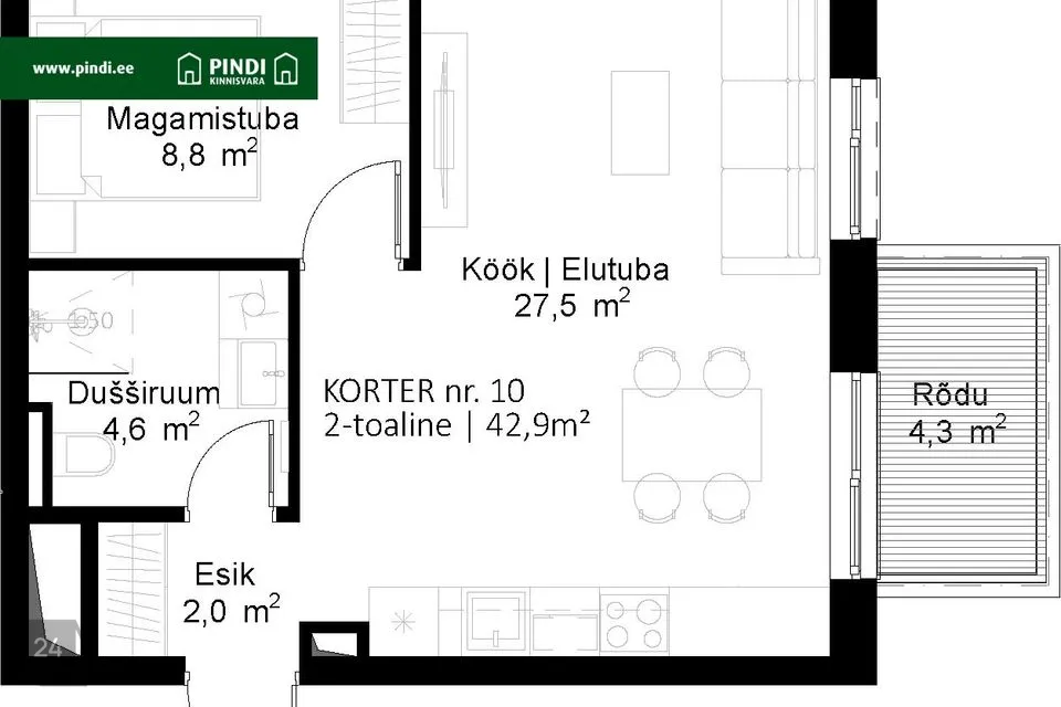 2-комнатная Квартира в Tartu vald, Raadi alev - фото 3