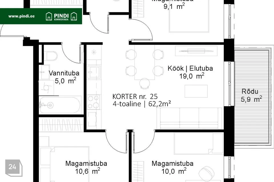 3-комнатная Квартира в Tartu vald, Raadi alev - фото 3