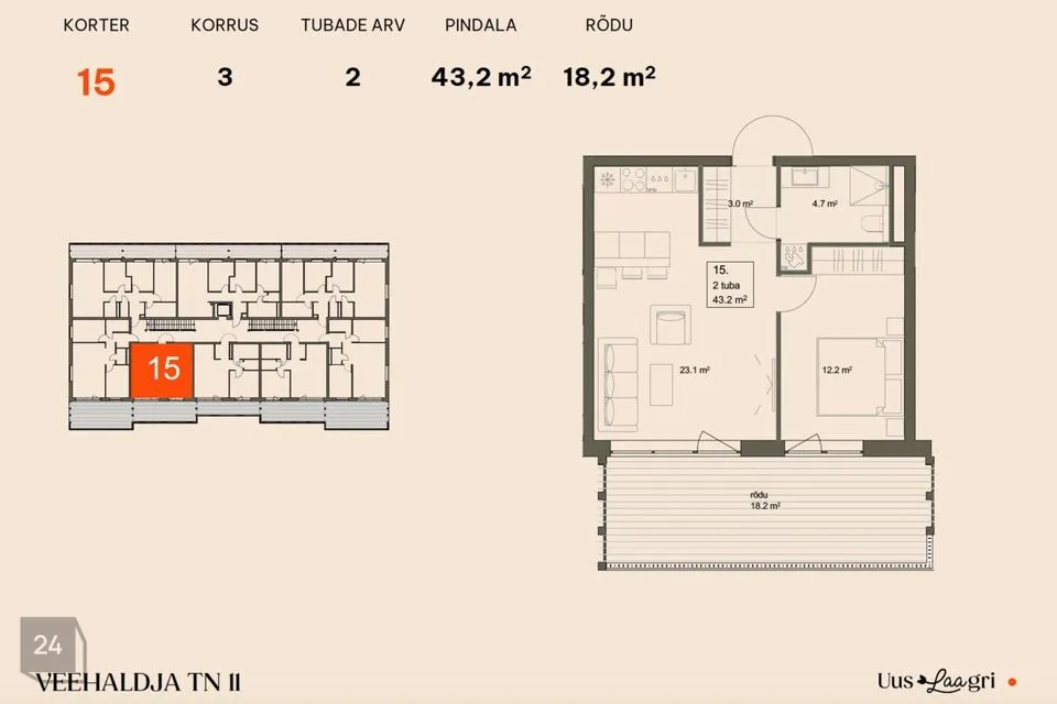 2-toaline Korter  -  Saue vald, Laagri alevik - foto 2