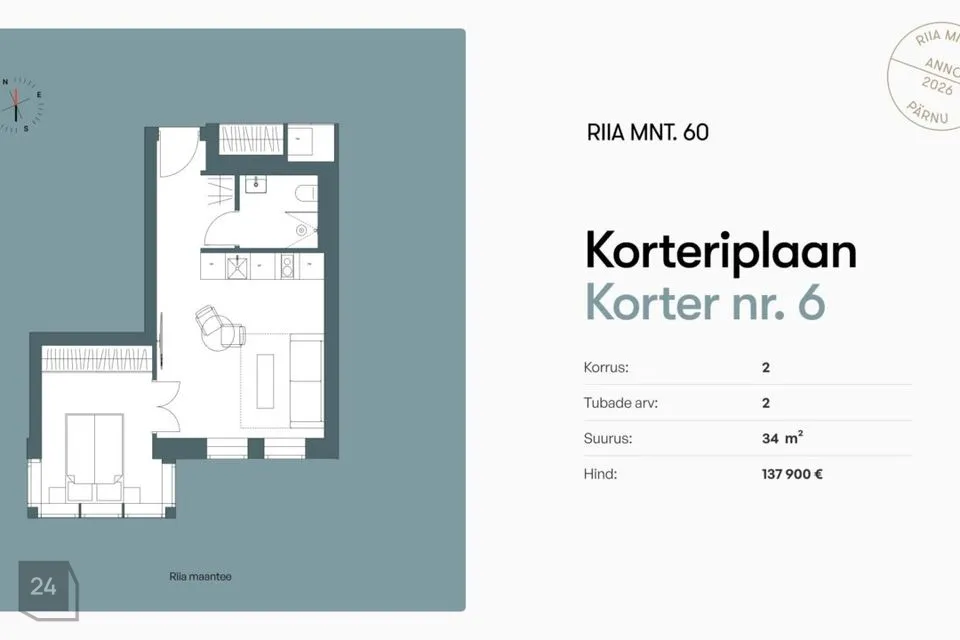 2-room apartment in Pärnu linn, Pärnu linn - photo 3