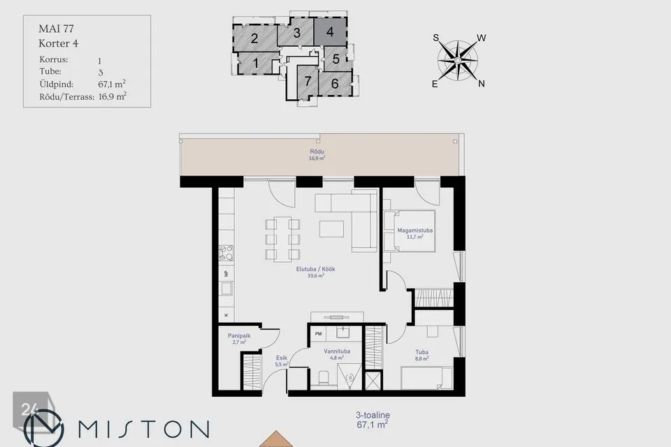 3-room apartment in Pärnu linn, Pärnu linn - photo 2