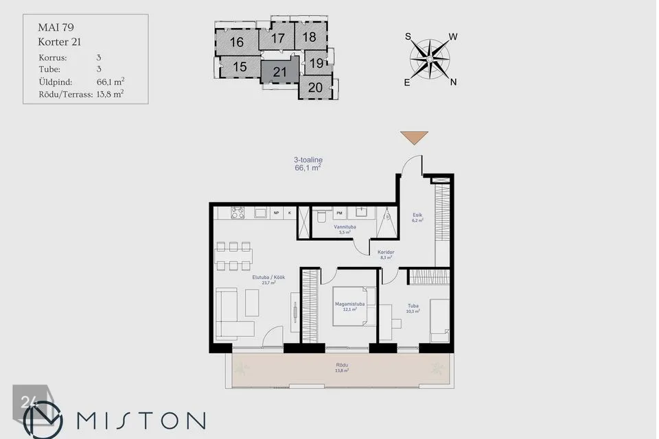 3-room apartment in Pärnu linn, Pärnu linn - photo 2