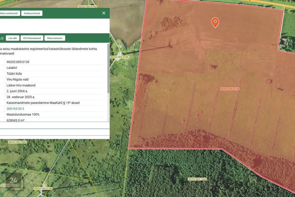 Maatulundusmaa, 628043 m² Maa  -  Viru-Nigula vald, Tüükri küla