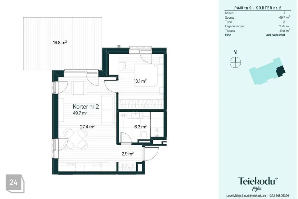 2-toaline Korter  -  Raasiku vald, Raasiku alevik - foto 2