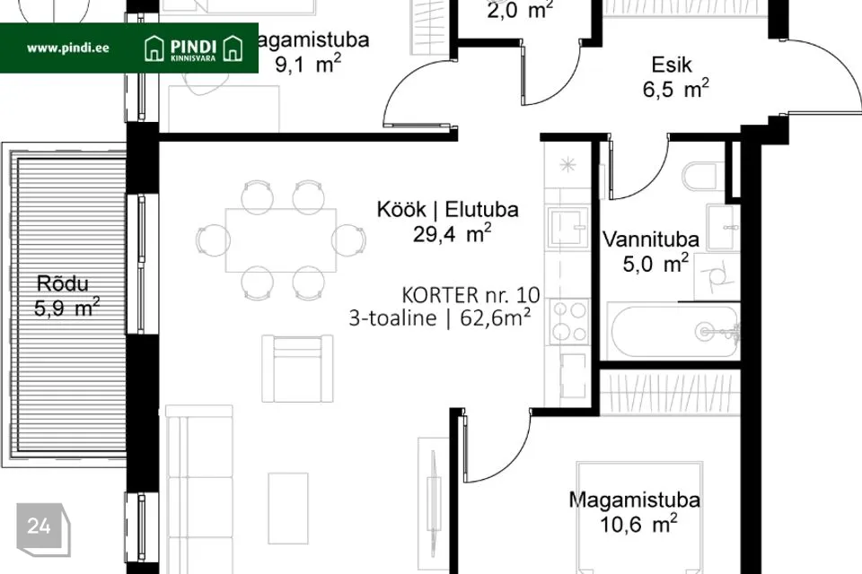 3-toaline Korter - Tartu vald, Raadi alev - foto 2