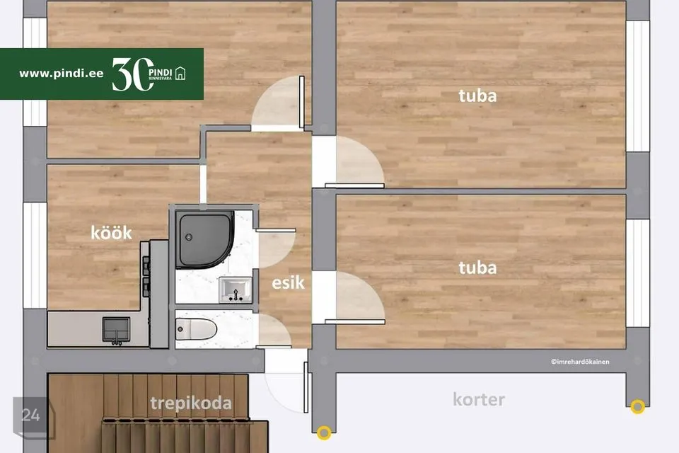 3-toaline Korter  -  Lüganuse vald, Kiviõli linn - foto 3