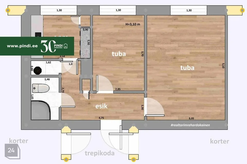 2-toaline Korter  -  Lüganuse vald, Kiviõli linn - foto 3