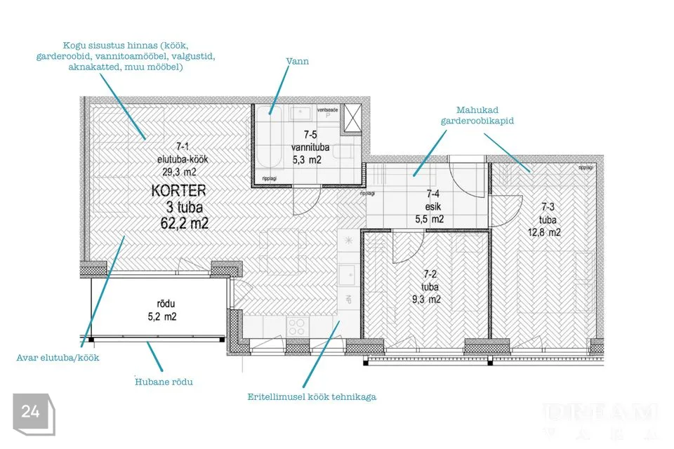 3-toaline Korter  -  Tallinn, Põhja-Tallinna linnaosa - foto 3