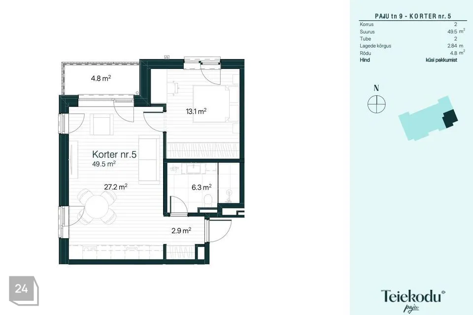2-комнатная Квартира в Raasiku vald, Raasiku alevik - фото 2