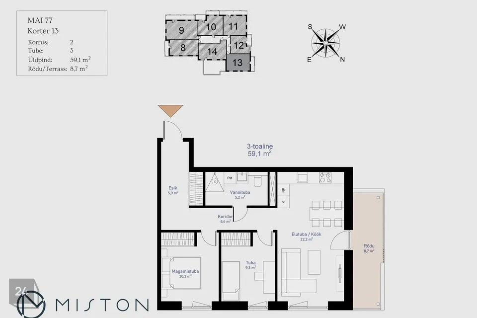 3-room apartment in Pärnu linn, Pärnu linn - photo 2