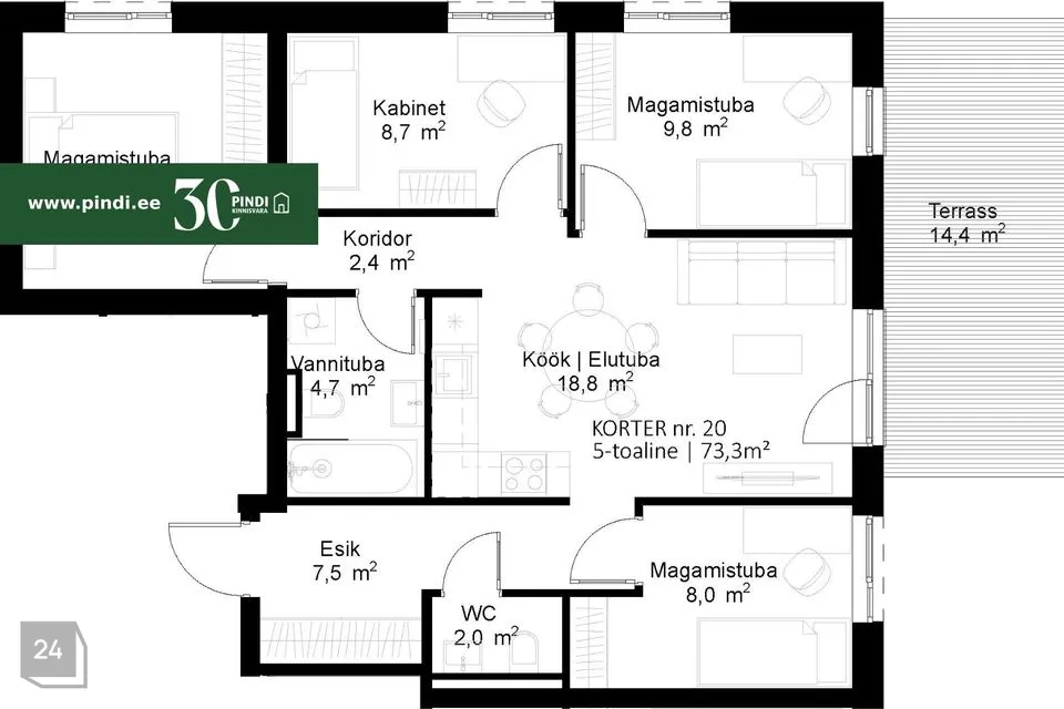 5-toaline Korter - Tartu vald, Raadi alev - foto 3