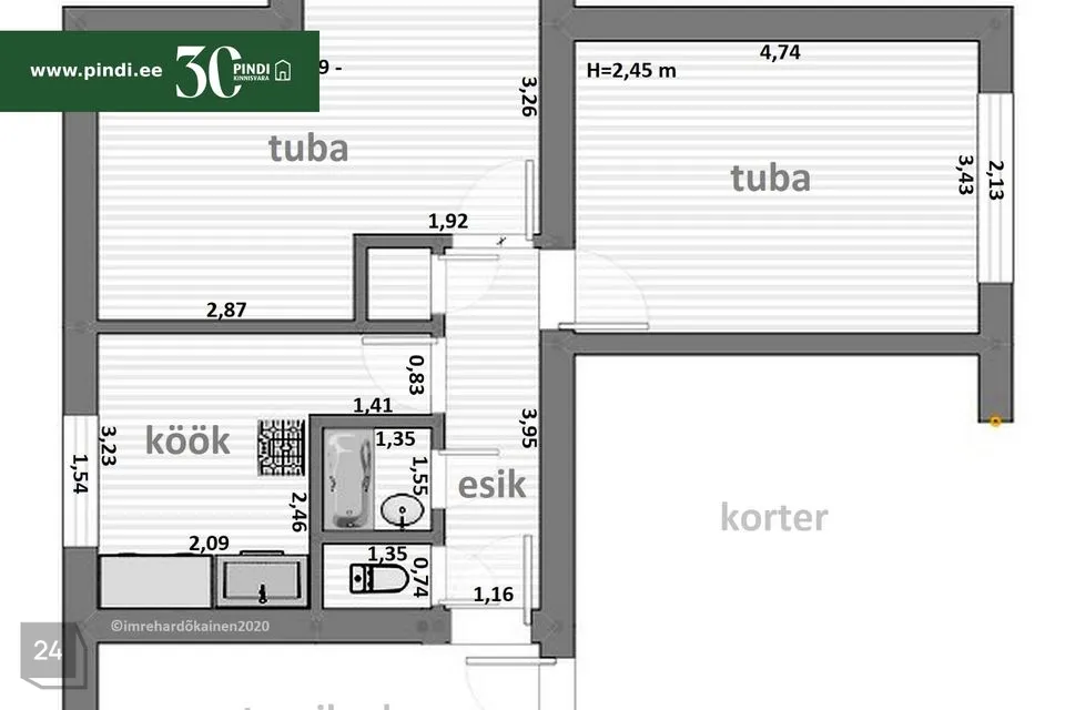 2-toaline Korter  -  Kohtla-Järve linn, Järve linnaosa - foto 3