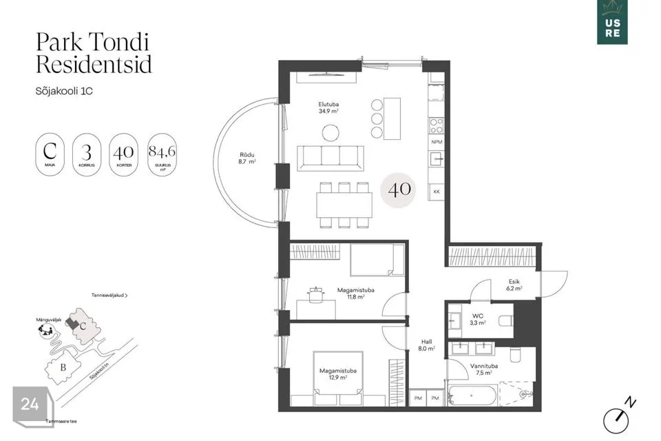 3-toaline Korter  -  Tallinn, Kristiine linnaosa - foto 2