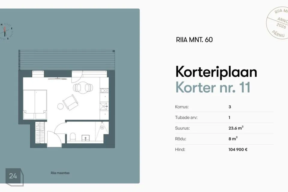 1-toaline Korter  -  Pärnu linn, Pärnu linn - foto 3