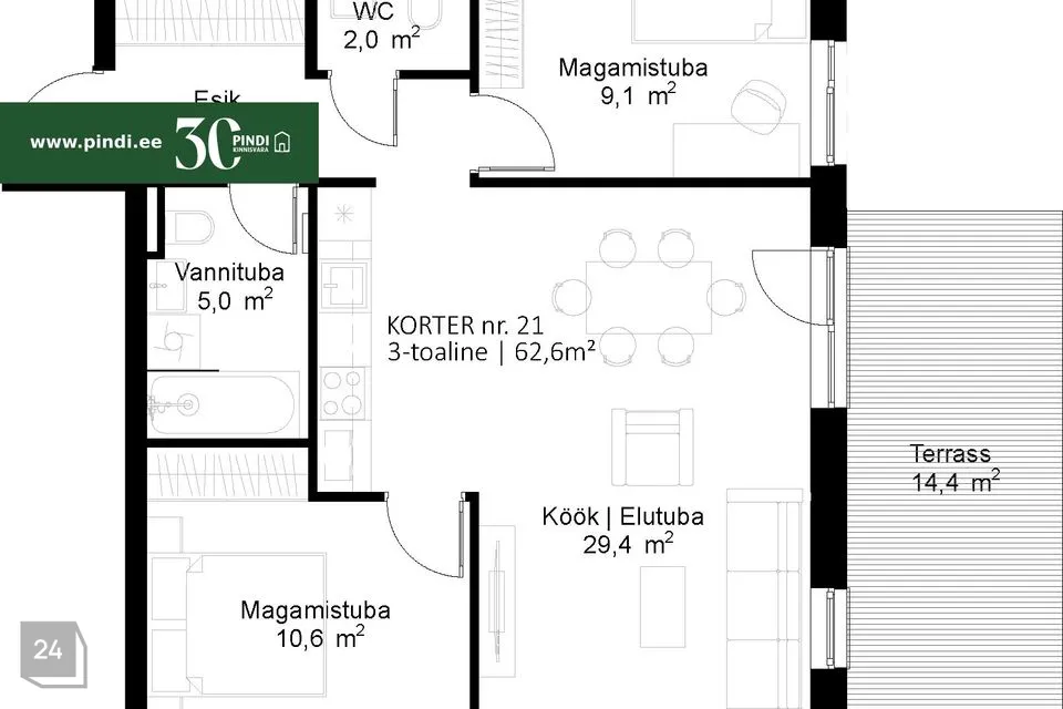 4-toaline Korter - Tartu vald, Raadi alev - foto 3