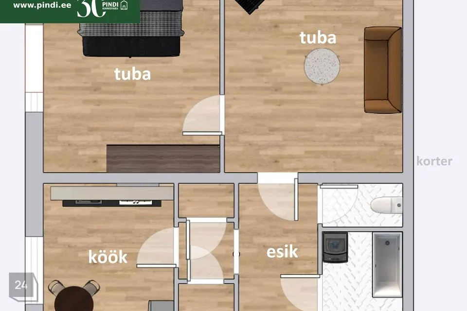 2-toaline Korter  -  Kohtla-Järve linn, Järve linnaosa - foto 2