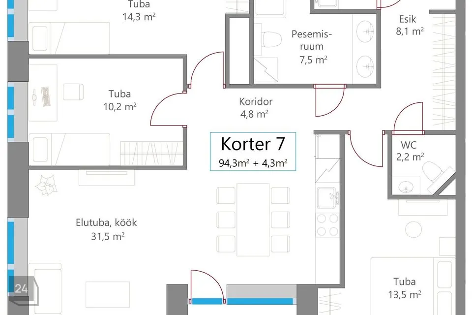 4-toaline Korter - Tallinn, Lasnamäe linnaosa - foto 3