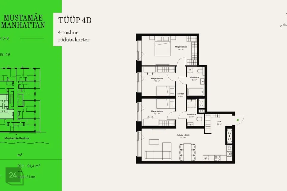 4-toaline Korter  -  Tallinn, Mustamäe linnaosa - foto 3