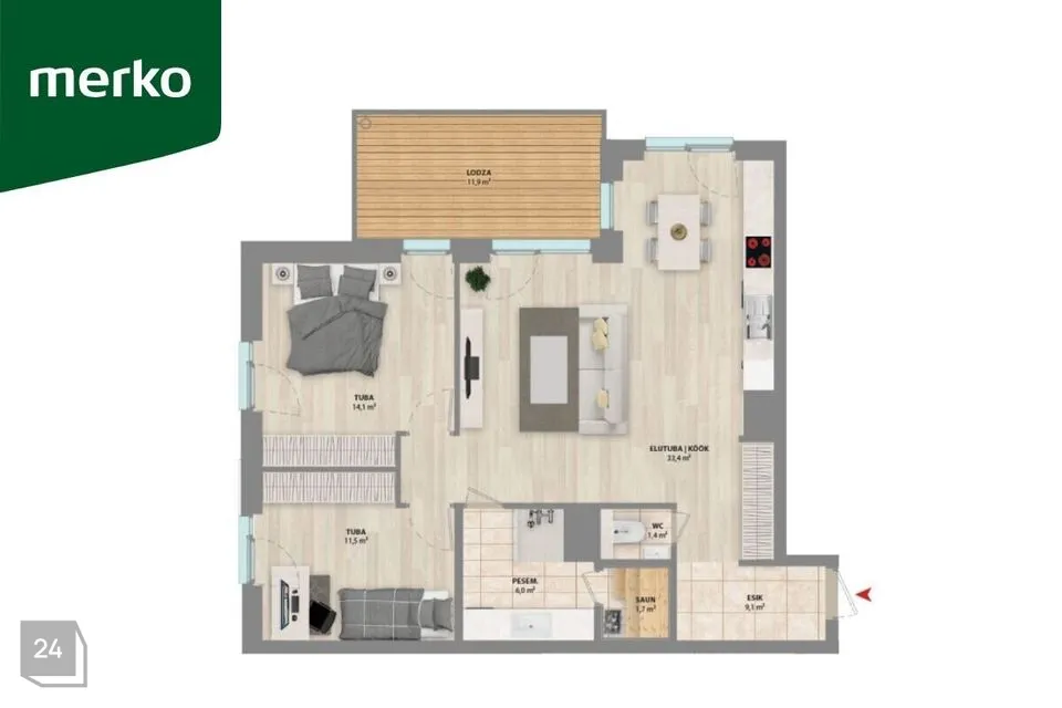 3-room apartment in Tartu vald, Raadi alev