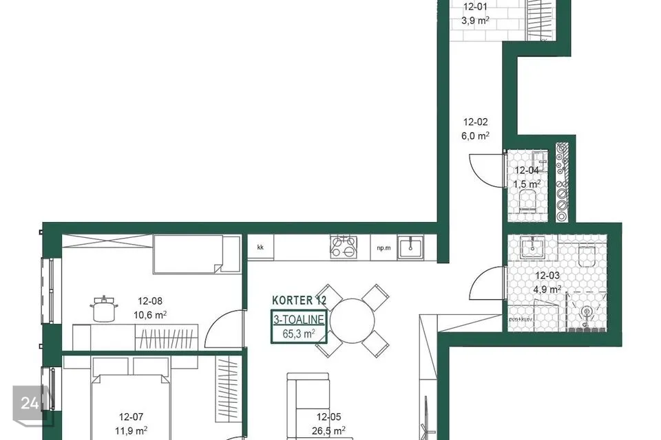 3-toaline Korter  -  Keila linn - foto 3