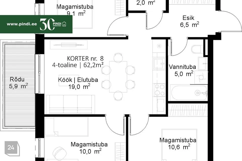 4-toaline Korter - Tartu vald, Raadi alev - foto 5