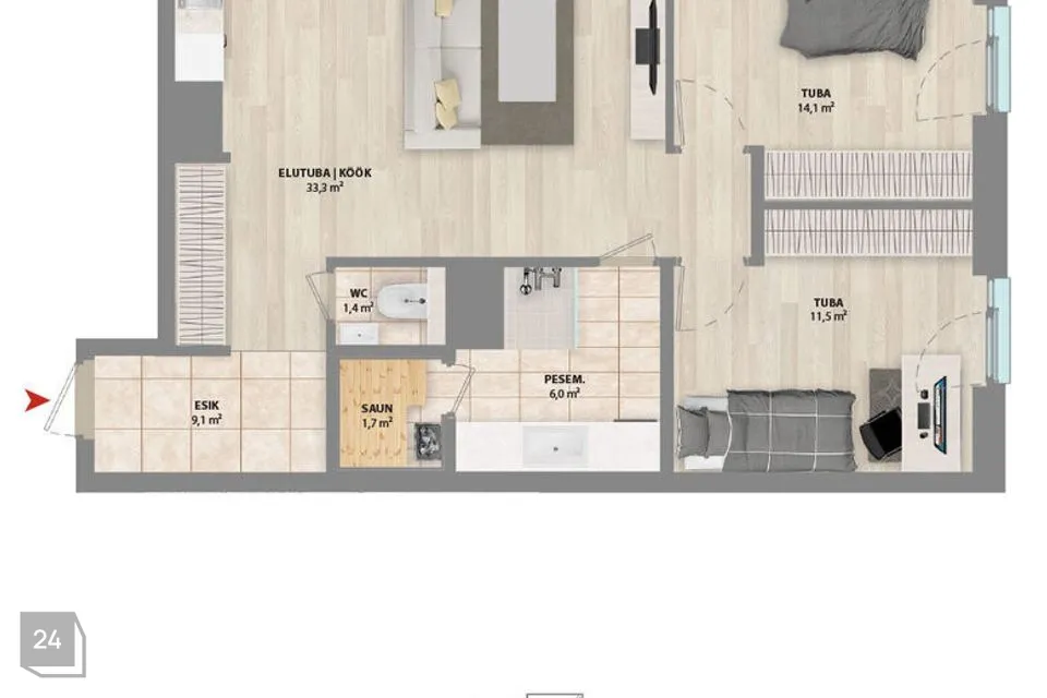 3-toaline Korter  -  Tartu vald, Raadi alev - foto 2