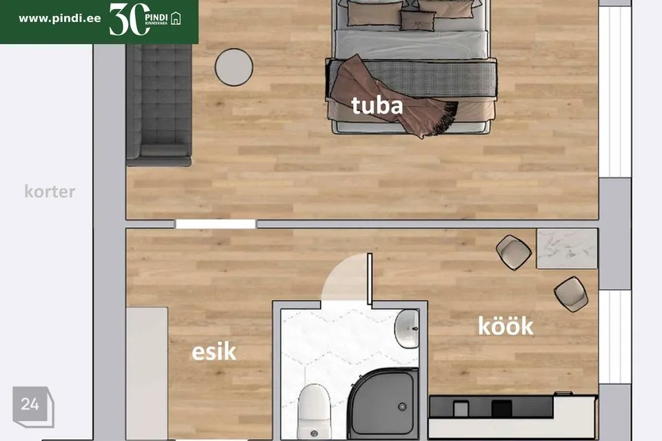 1-toaline Korter  -  Lüganuse vald, Kiviõli linn - foto 3