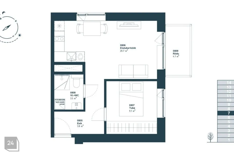 2-toaline Korter  -  Tallinn, Haabersti linnaosa - foto 2