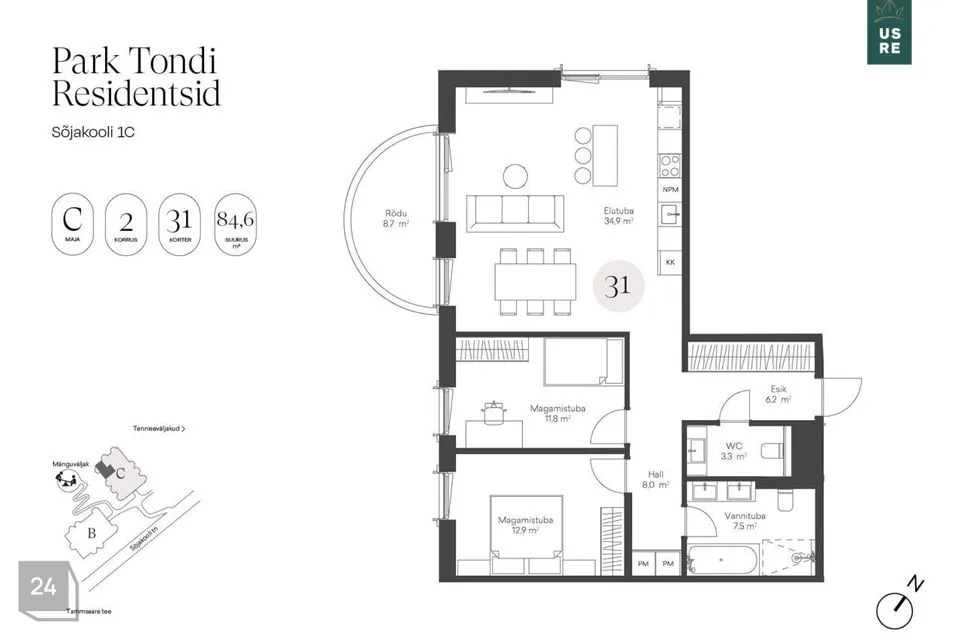 3-toaline Korter  -  Tallinn, Kristiine linnaosa - foto 2