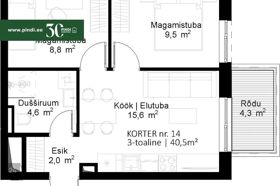 3-toaline Korter - Tartu vald, Raadi alev - foto 3