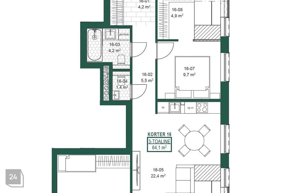 3-toaline Korter - Keila linn - foto 3